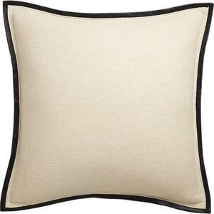 NEW~CB2 Delaney Beige Linen Blend Down Filled Pillow with Leather Trim